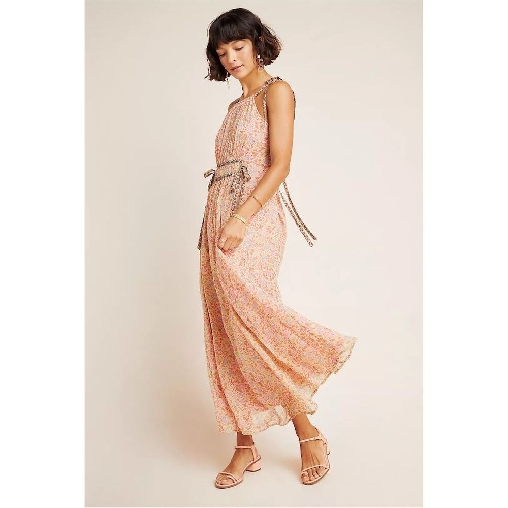 Anthropologie Maeve Clementina Halter Maxi Dress M Floral Boho Spring